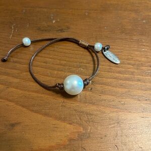 Elegant Pearl Bracelet with Brown Cord